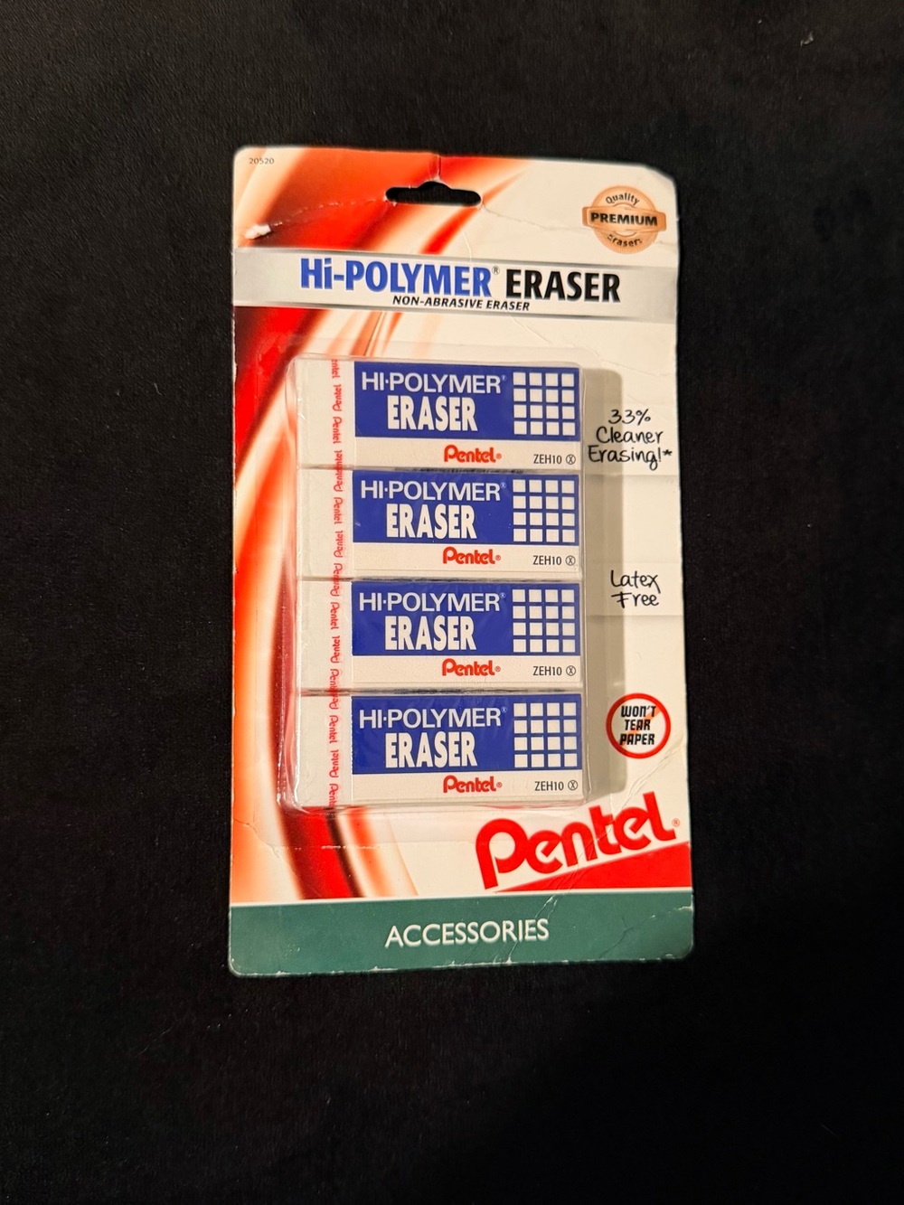 Pentel Hi-Polymer Eraser 4 Pack Non-Abrasive Latex Free | Back to School